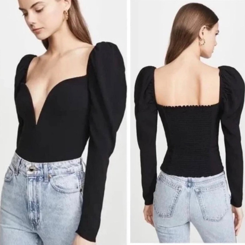 Reformation Roma Deep V Sweetheart Plunge Top Black Victorian Ren Fair Size 12